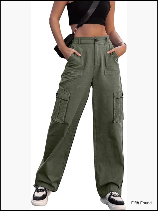 Pants - High Waisted Cargo Pants Wide Leg 6 Pocket Combat Military Trousers